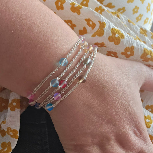 versatile wrap bracelet can be worn as both necklace and bracelet  frost glass beads